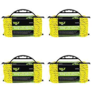 4PK Hulk Highly Reflective Camping Rope With Spool 6mm x 15m Yellow