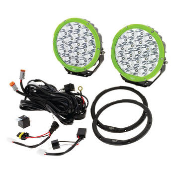 Hulk Round LED Off-Road Vehicle Driving Light Pair 7inch Green Bezel