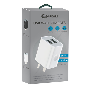 Sansai Dual USB 2.1A Wall Charger Power Point Adaptor Ultra Slim Assorted