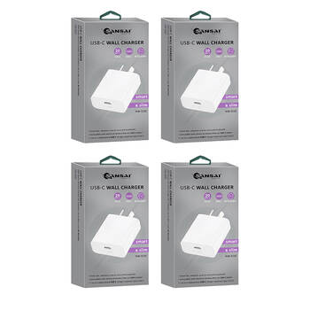4PK Sansai Low Profile USB-C Wall Charger for Phone & Tablet PD20W White