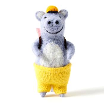 Jiggle & Giggle Wool/Polyfoam Henry Felt Hippo Figurine Grey/Yellow 13cm