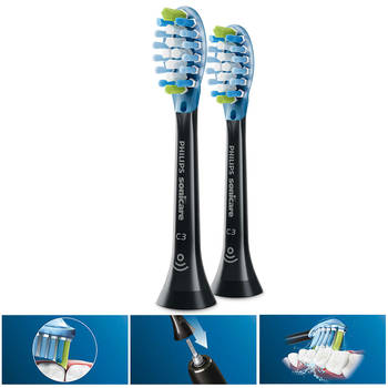 2PK Philips Sonicare C3 Premium Plaque Defence Brush Heads Replacement - Black