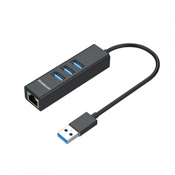 Simplecom 8cm CHN420 USB to 3-Port Female USB3.2/Ethernet Hub - Black