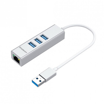 Simplecom 8cm CHN420 USB to 3-Port Female USB3.2/Ethernet Hub - Silver