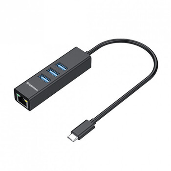Simplecom 8.7cm CHN421 USB-C to 3-Port USB Hub/Ethernet Adapter - Black