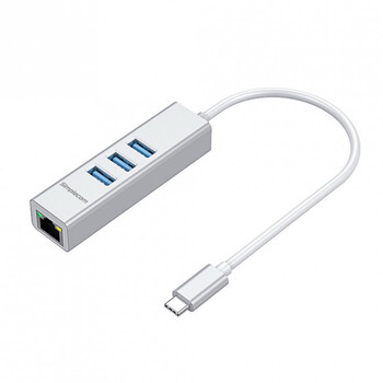 Simplecom 8.7cm CHN421 USB-C to 3-Port USB Hub/Ethernet Adapter - Silver