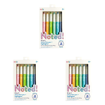 3x 6pc Ooly Noted 2in1 Micro Fine Pen Highlighter Marker Set 8y+