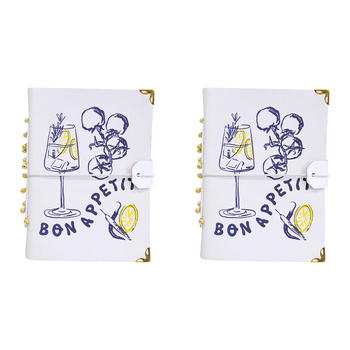 2PK LVD Leather Note Book Bon Appetit Stylish Hard Cover Journal/Diary