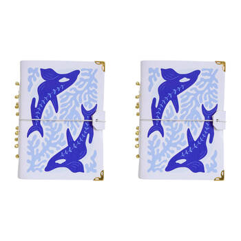 2PK LVD Leather Notebook Writing Stationery 18x13cm - Blue Whale