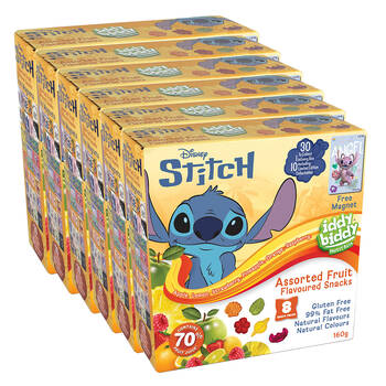 6PK Iddy Biddy Lilo & Stitch 160g Assorted Fruit Flavoured Snacks