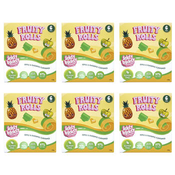 6x 6pc Hot Shots Iddy Biddy Pineapple & Green Apple Flavoured Fruity Rolls 120g