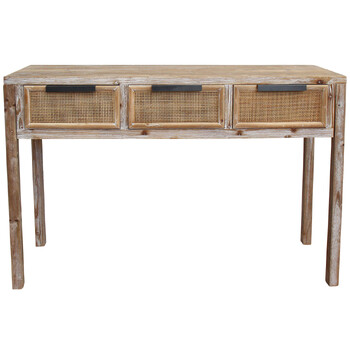 LVD Marco Wood/Rattan/Metal 80x120cm 3-Drawer Console Table Furniture Rect NTRL