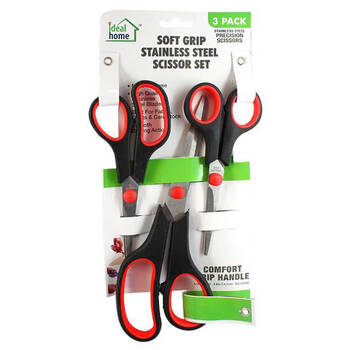 3pc Ideal Home Soft Grip Stainless Steel Craft Scissors Set Multipurpose