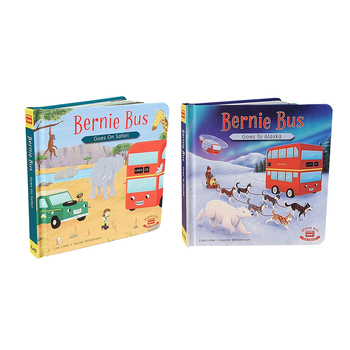 2PK Indigo Jamm Story Book Bernie Bus Goes On Safari & Alaska Set 12m+