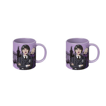 2PK Wednesday Nevermore Academy Characters Coloured Coffee Mug Purple
