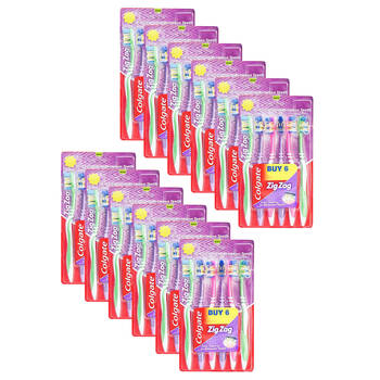 12x 6pc Colgate Zig-Zag Deep Cleaning Toothbrush Medium Teeth Care