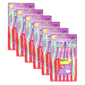 6x 6pc Colgate Zig-Zag Deep Cleaning Toothbrush Medium Teeth Care