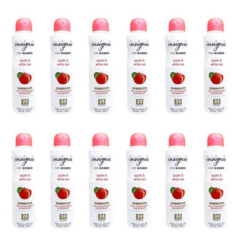 12PK Insignia Women's Deodorant Spray Apple & White Tea 250ml Antiperspirant 