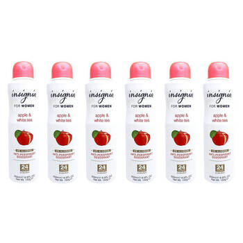 6PK Insignia Women's Deodorant Spray Apple & White Tea 250ml Antiperspirant 