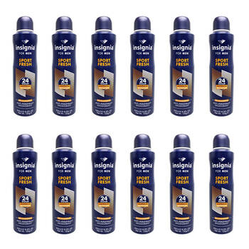 12PK Insignia Men's Deodorant Spray Sport Fresh 250ml 24hr Protection