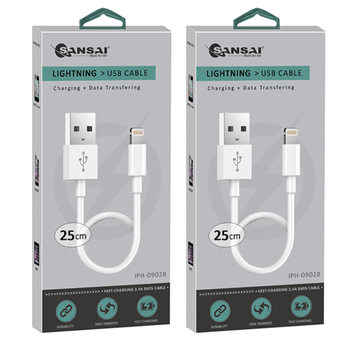 2PK Sansai USB To 8 Pin Cable 25cm White