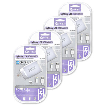 4PK 2 USB Port Adapter Wall Charger 5V 2.4A AC w/ 8 Pin Cable