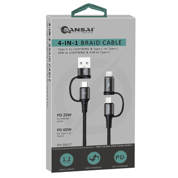 Sansai 1.2m 4 In 1 Braid Cable Assorted 