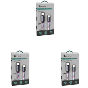 3PK Sansai RBG Light Up 8-Pin Cable 2.4A 1M Multi-Coloured