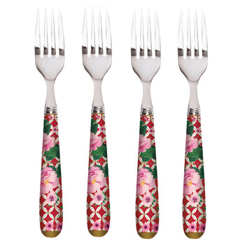 Maxwell&Williams Teas & C'S Silk Road Cake Fork Set of 4 Cherry Red Gift Boxed