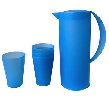 1.5L Frosted Plastic Jug & 280ml 4PK Cup Set - Blue