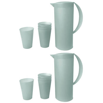2PK 1.5L Frosted Plastic Jug & 280ml 8PK Cup Set - Grey