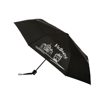 Clifton 97cm UPF50+ Wind Resistant Umbrella - Melbourne Skyline on Black