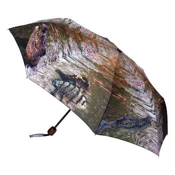 Clifton UPF50+ Crocodile Print Mini Maxi w/ Dark Wood Handle Umbrella