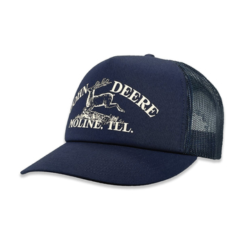 John Deere 5 Panel Trucker Cap with Printed Vintage Logo-Navy