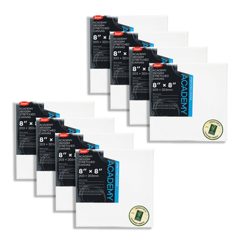 8PK Jasart Academy 8x8 Thin Edge Cotton Stretched Canvas 280GSM - White