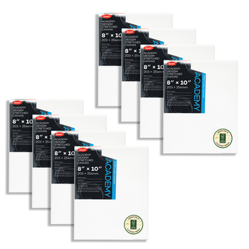 8PK Jasart Academy 8x10" Thin Edge Cotton Stretched Canvas 280GSM - White