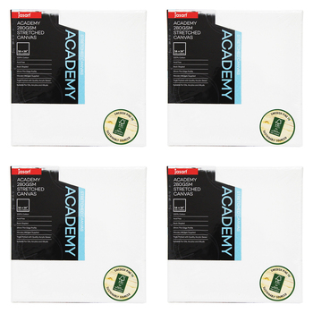 4PK Jasart Academy 16x16" Thin Edge Cotton Stretched Canvas 280GSM - White