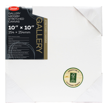 Jasart Gallery 10x10" Thick Edge Cotton Stretched Canvas 480GSM - White