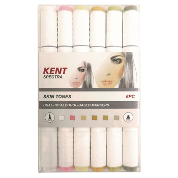 6pc Kent Spectra Graphic Markers Brush Chisel Nib Skin Tones Set 