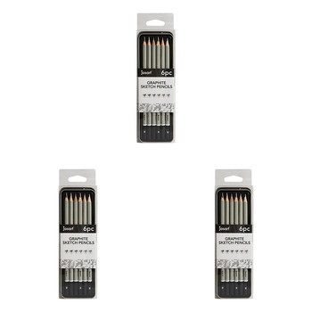 3x 6pc Jasart Studio Graphite Sketch Pencil Tin Set - Grey