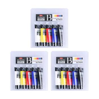 3x 5pc Jasart Byron 75ml Acrylic Pain Tubet Set - Primary Cool