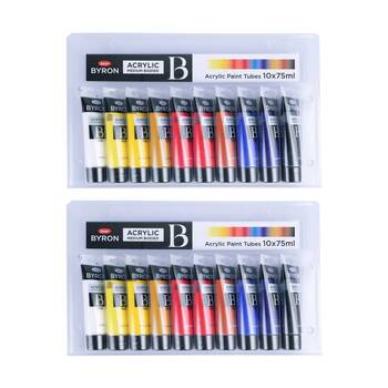 2x 10pc Jasart Byron 75ml Acrylic Paint Tube Set Medium-Bodied
