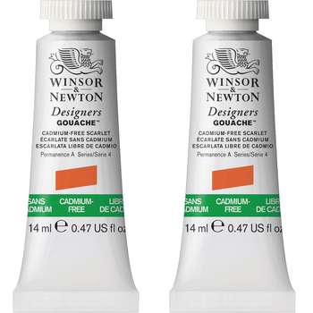 2PK Winsor & Newton 14ml Designers' Gouache Cadmium Free Scarlet S4