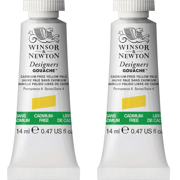 2PK Winsor & Newton 14ml Designers' Gouache Cadmium Free Yellow Pale S4
