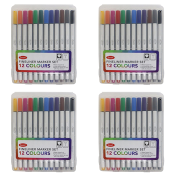 4x 12pc Jasart Fineliner 0.4mm Marker Quick-Drying Set