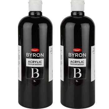 2PK Jasart Byron 1L Acrylic Paint Bottle Medium-Bodied - Black