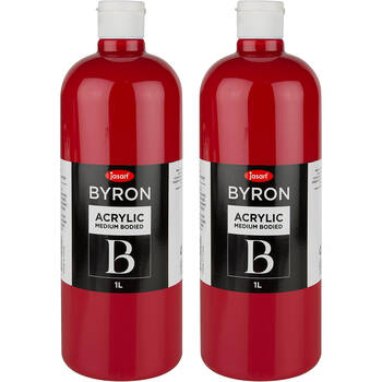 2PK Jasart Byron 1L Acrylic Paint Bottle Medium-Bodied - Cool Red
