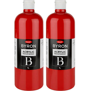 2PK Jasart Byron 1L Acrylic Paint Bottle Medium-Bodied - Warm Red