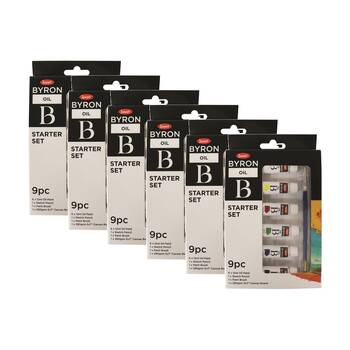 6x 9pc Jasart Byron Oil Paint Tube Starter Srt w/ 5x7" Canvas Board