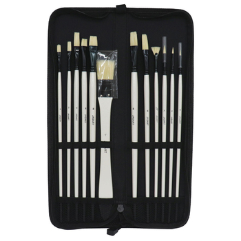 12pc Jasart Natural Bristles Long Handle Brush Set - Pearl White